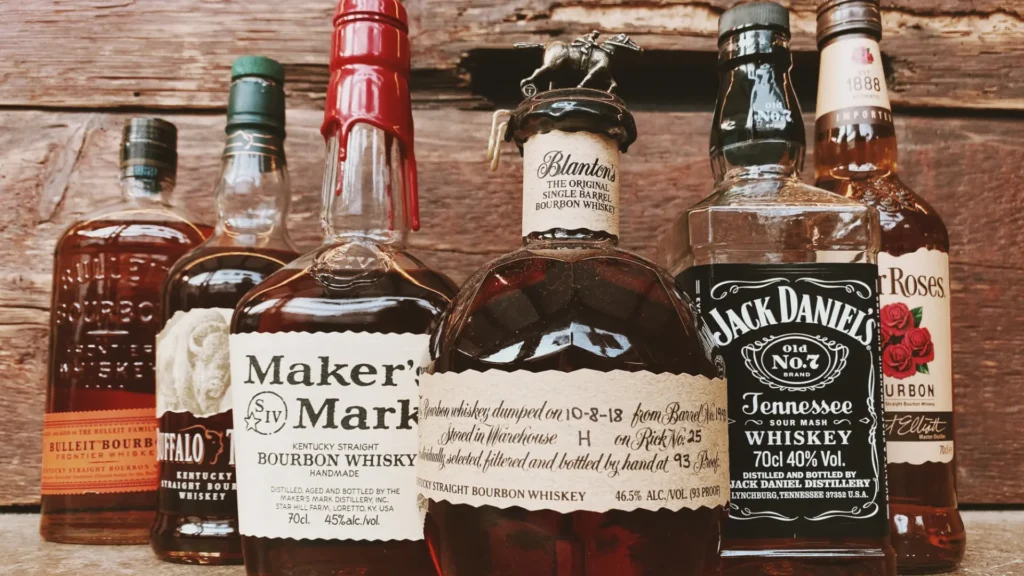 Various glass bottles of liquor